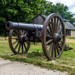 Antique cannon on grassy field