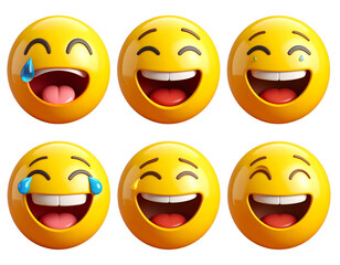 Fototapeta premium Set of Photorealistic emoji with a bright yellow face and teary eyes from laughing, 
