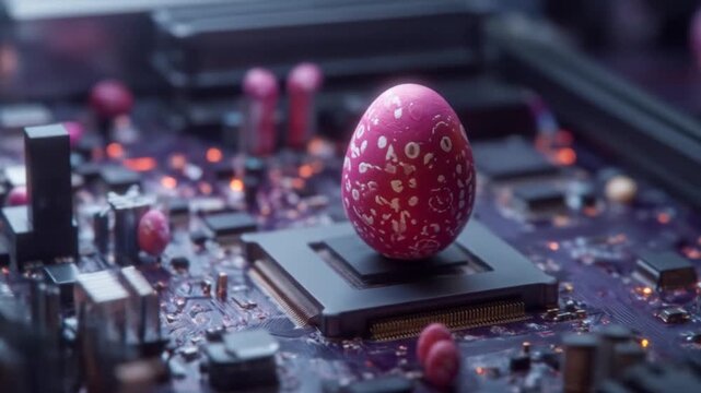 Easter egg on computer circuit board concept for technology theme