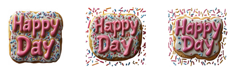 Delicious happy day cookies isolated on transparent background, perfect for celebrating special occasions and spreading joy with a sweet treat