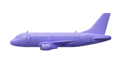 Fototapeta premium A captivating 3d render showcases a sleek, purple airplane gracefully soaring against an isolated on transparent background, symbolizing travel, innovation, and modern aviation