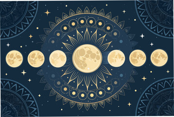 Dynamic Glowing Moon Phases Bold Celestial Vecto Professional Photo