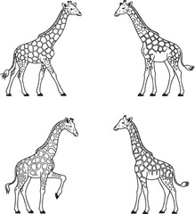Obraz premium Set of Giraffe Outline vector illustration isolated On Transparent Background