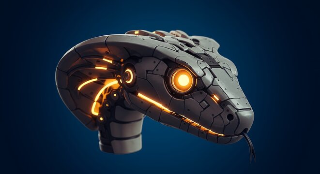 Cybernetic cobra head futuristic digital artwork render on blue background