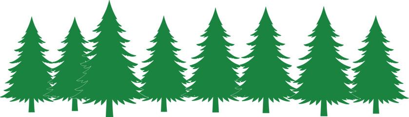 Stylized Evergreen Tree Silhouettes – Vector Forest Illustration Featuring Symmetrical Pine Shapes for Winter, Nature, and Holiday Design Projects