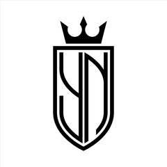 YN Vector logo of initials shield with crown and minimalist, elegant style