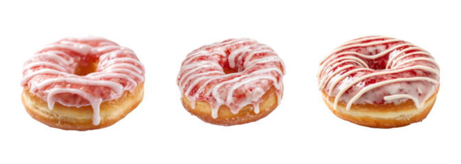 Sweet Strawberry Delight Doughnuts PNG set Transparent background