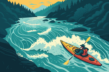 Kayak Glowing River Rapids Bold Advent Professional Photo Suitable for Design