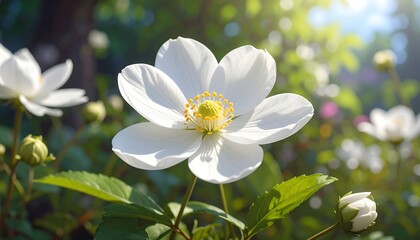 Fototapeta premium Close-up of a white flower in a garden setting