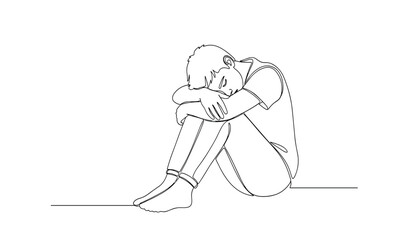 Fototapeta premium Vector art of a minimalist line drawing of a person curled up in a ball, isolated on a, conveying feelings of sadness or contemplation