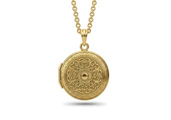 Ornate Vintage Gold Locket on White Background