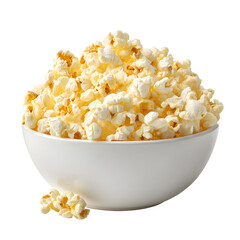 Bowl of Popcorn, fluffy buttery snack in bowl, white isolated background