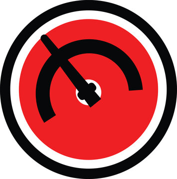 Pressure or Speed Gauge Silhouette &ndash; Black Analog meter icon representing measurement performance indicator dashboard instrument and industrial monitoring device on red circular background vector 
