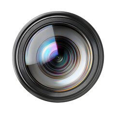 Camera Lens Front Element, glossy optical glass with precision detail, white isolated background