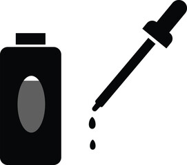 Cosmetic serum bottle with dropper minimalist black silhouette vector illustration representing skincare beauty and cosmetic product design