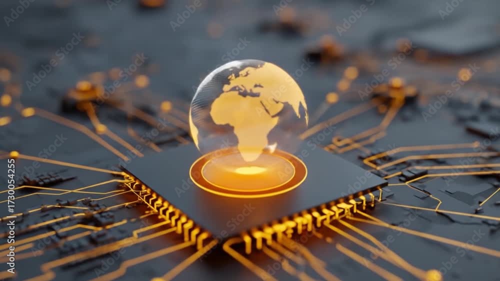 Wall mural global network connection concept with circuit board and sphere