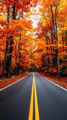 Obraz premium Autumn road through vibrant forest
