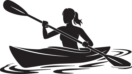  Woman Kayaking silhouette vector, black and white silhouette vector illustration