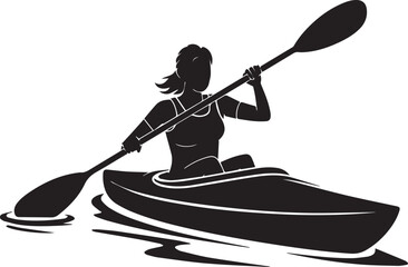  Woman Kayaking silhouette vector, black and white silhouette vector illustration