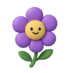 cute 3d purple smiling flower cartoon character 3d flower png illustration smiley face
