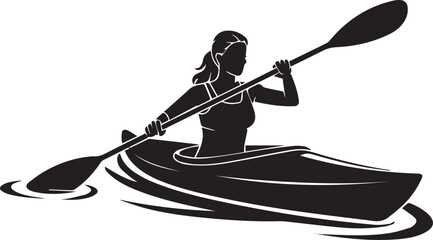  Woman Kayaking silhouette vector, black and white silhouette vector illustration