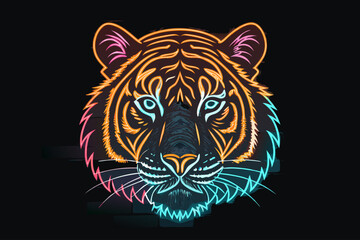 Tiger Face Glowing With Neon Stripes Bold Premium Digital Asset Great for Commercial Projects