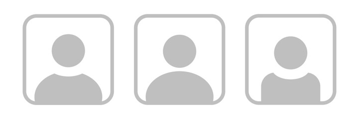 Set of three square placeholder headshot avatar, user profile vector icons