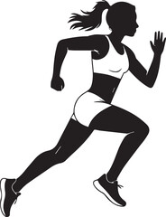 Women's athletic running silhouette vector, black and white silhouette vector illustration