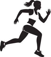 Women's athletic running silhouette vector, black and white silhouette vector illustration
