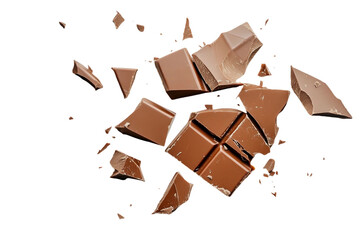 Fototapeta premium Smooth Milk Chocolate Bar in Squares Isolated on Transparent Background