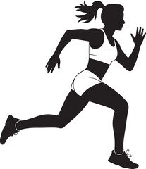 Women's athletic running silhouette vector, black and white silhouette vector illustration