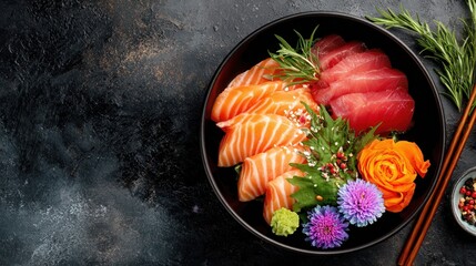 Fresh sushi platter with vibrant garnish