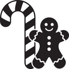 Cute Gingerbread Man silhouette vector, black and white silhouette vector illustration