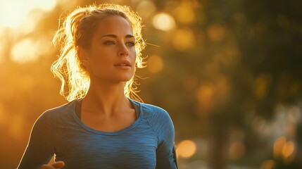 Woman Jogging in City Park at Sunrise for Healthy Lifestyle