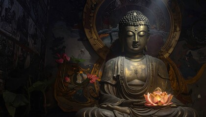 Buddha statue in a temple setting