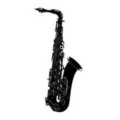 Obraz premium Vector art of a striking black saxophone, its intricate keys and curves hinting at soulful melodies and the vibrant energy of jazz music