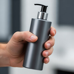 male hand holding dispenser bottle