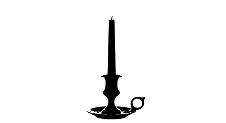 Vector art of silhouette of a candle in a candlestick, evoking a sense of warmth, nostalgia, and tranquility, with a focus on light and shadow interplay