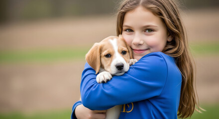 girl hugging puppy