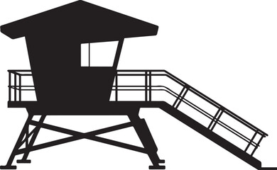 Lifeguard tower silhouette vector, black and white silhouette vector illustration