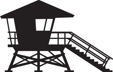 Lifeguard tower silhouette vector, black and white silhouette vector illustration