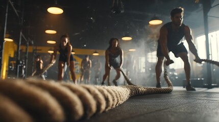 Modern Gym Workout Group Training at Sunset,Fitness Motivation, CrossFit Exercise, Healthy Lifestyle