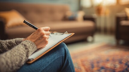 Psychologist Writing Notes During Therapy Session – Mental Health Counseling Concept