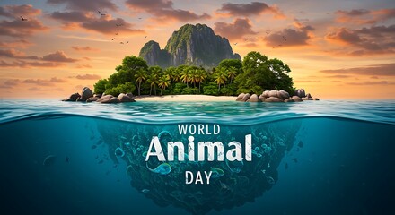 Celebrating World Animal Day with a Tropical Island Paradise Scene