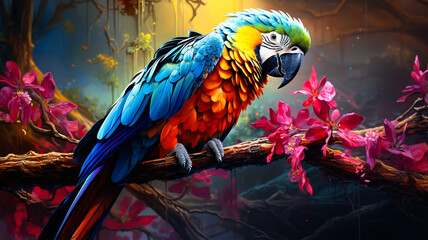 Macaw Parrot Wildlife Scene from Tropical Forest Parrot Nature Habitat