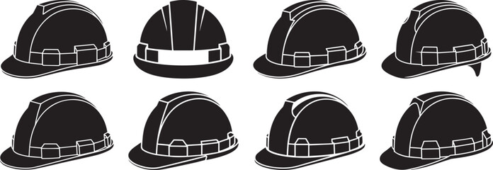 A set of Construction helmet silhouette vector, black and white silhouette vector illustration
