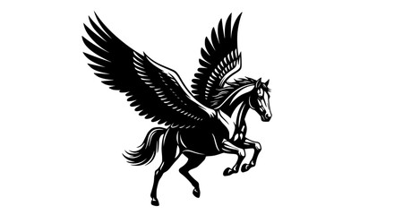 Vector art of majestic pegasus silhouette, capturing the mythical creatures powerful wings and graceful form, symbolizing freedom, inspiration, and soaring imagination