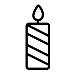 Striped candle in clean line icon style with flame detail.