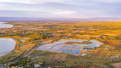 Mèze lagoon station at sunrise, in Occitanie, France
