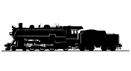 Vector art of silhouette of a steam train, evoking a sense of historical transportation and industrial power, representing the golden age of rail travel and engineering